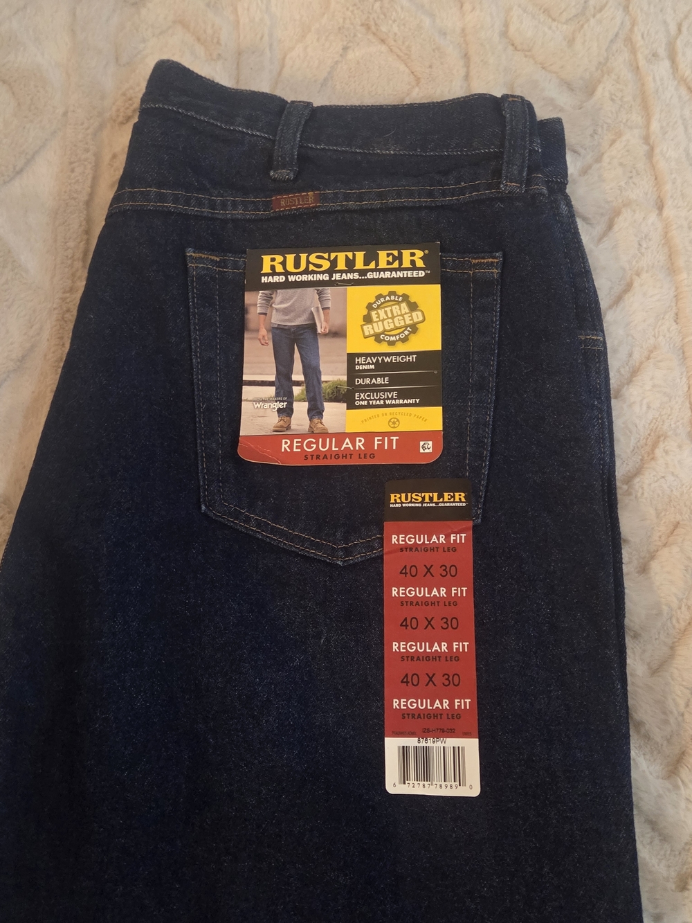 Vintage Rustler Men's Regular Fit Dark Blue‎ Jeans Size 40 X 30 Straight Leg